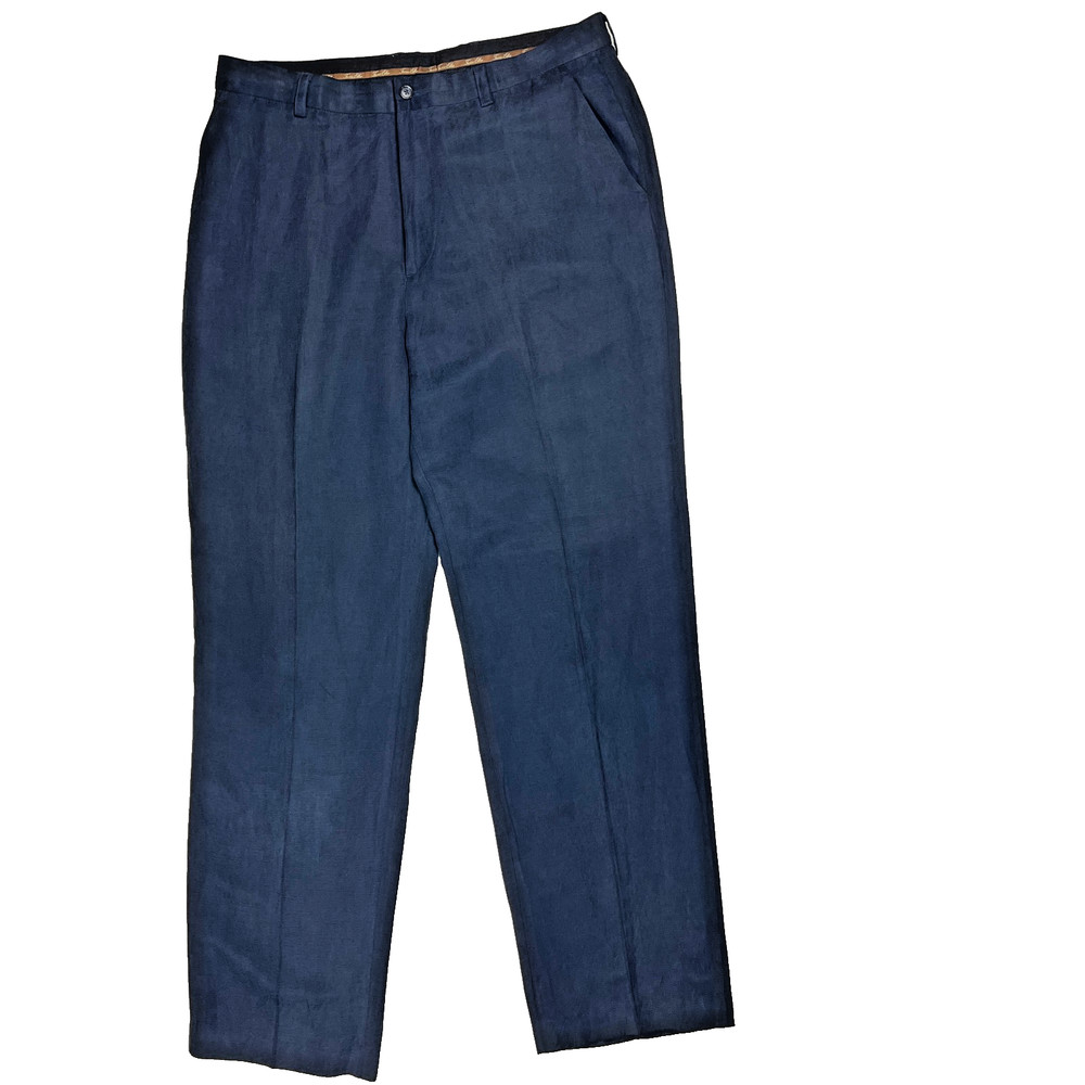 Tasso Ella Silk Linen Trousers Mens 35 x 32 Navy Pleated Pants (Meas 35x31.5)