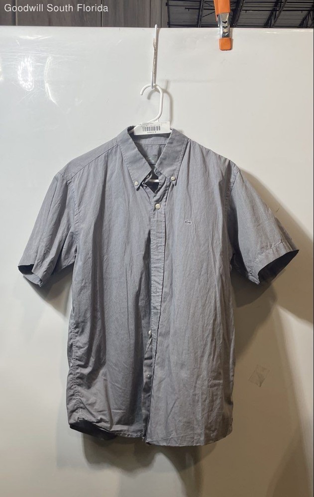Lacoste Mens Gray Cotton Short Sleeve Collared Button-Up Shirt Size 42