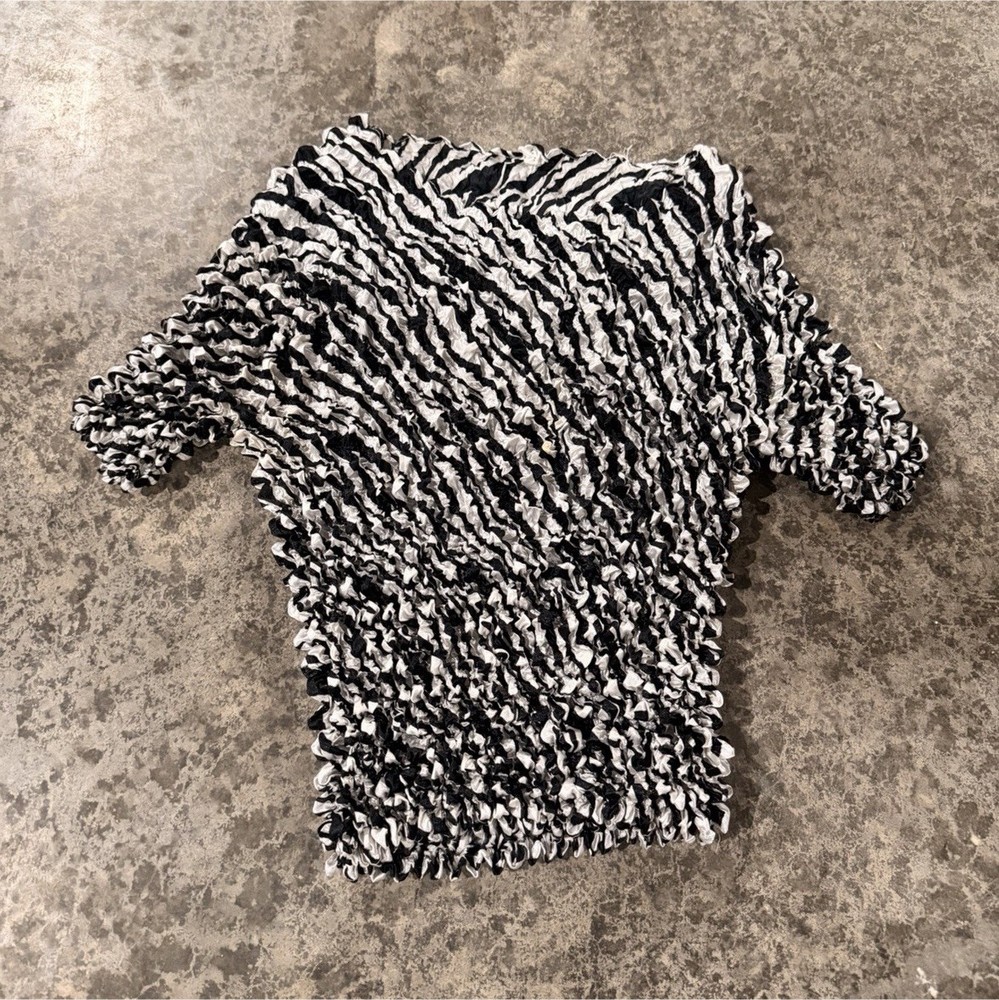 Vintage Magic Scarf Black White Textured Zebra Print Knit Pullover Top One Size