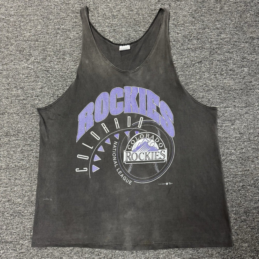 Vintage 90s Sun Faded Black Colorado Rockies NBA Basketball Tank Top Mens 2XL