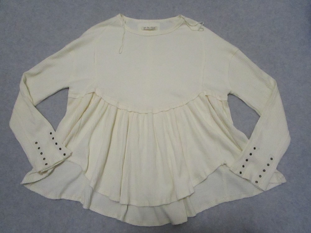 Free People Babydoll Top Womens Large Cream Oh My Babydoll Thermal Waffle Knit