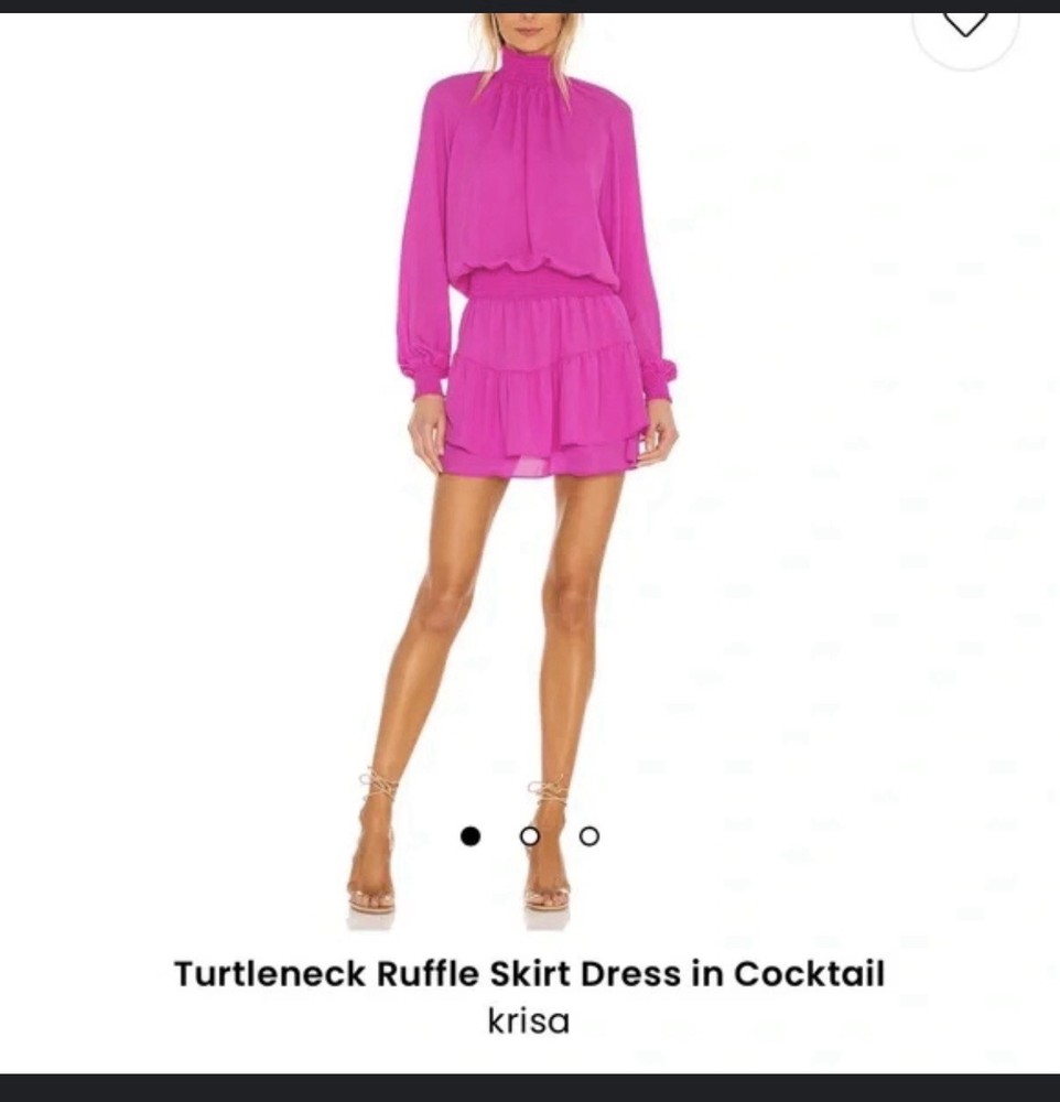Revolve Krisa Smocked Mini Pink Dress Long Sleeve Deep V-Neck Cocktail ~ Size M