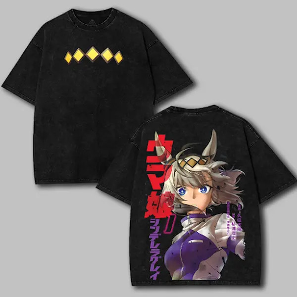 Oguri Cap Uma Musume: Clnderella Gray Graphic Tee featuring Double-Sided Print
