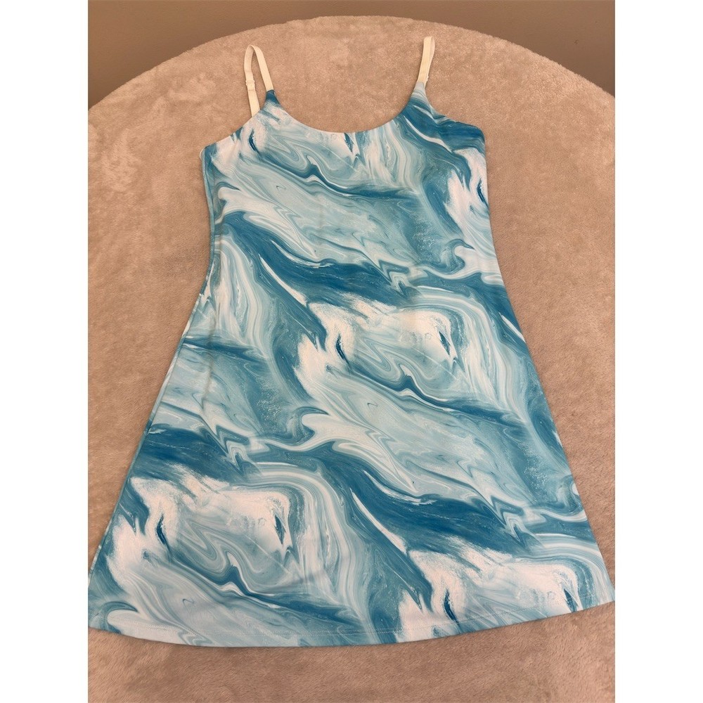 Tennis Dress Womens Size M Blue Marble Print Built-in-Bra