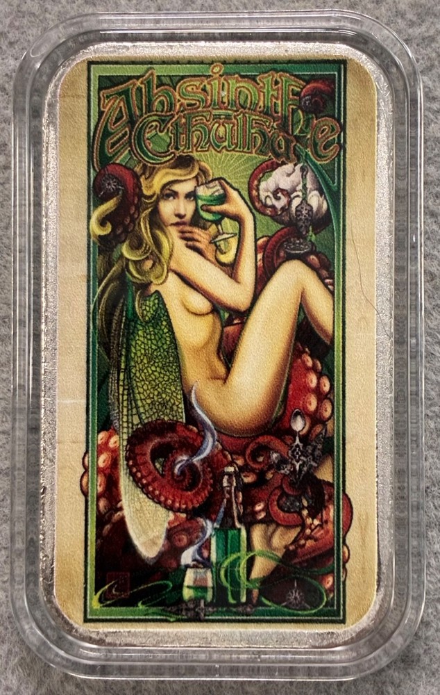 1 Oz .999 Pure Silver Hayleybug Echo Chernik Absinthe Cthulhu Colorized Art Bar-image
