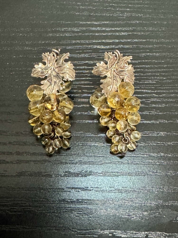 Vtg STEPHEN DWECK  Sterling Silver Leaf Dangling  Grape Cluster Earrings