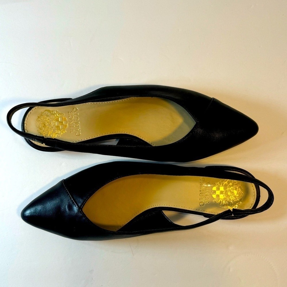 Vince Camuto 7.5  Black Leather Slingback Flats 7.5 Work  Comfort Slip on