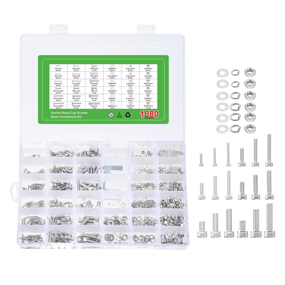 Hex Socket Bolts Kit M2 to M6 Silver Tone Socket Drive Screws