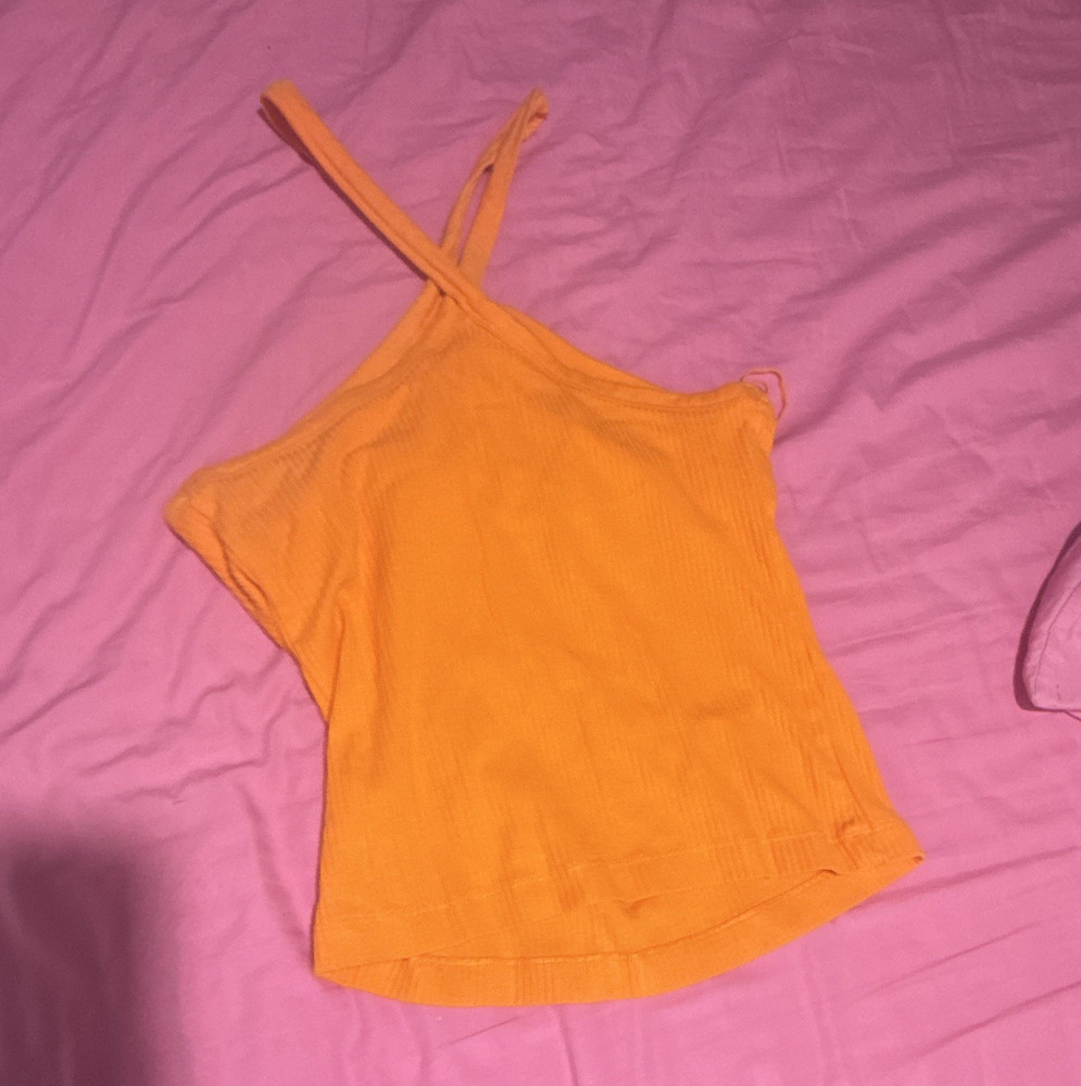 Old Navy Women’s L Orange Ribbed Knit Halter Tank Top Cotton Stretch Sleeveless