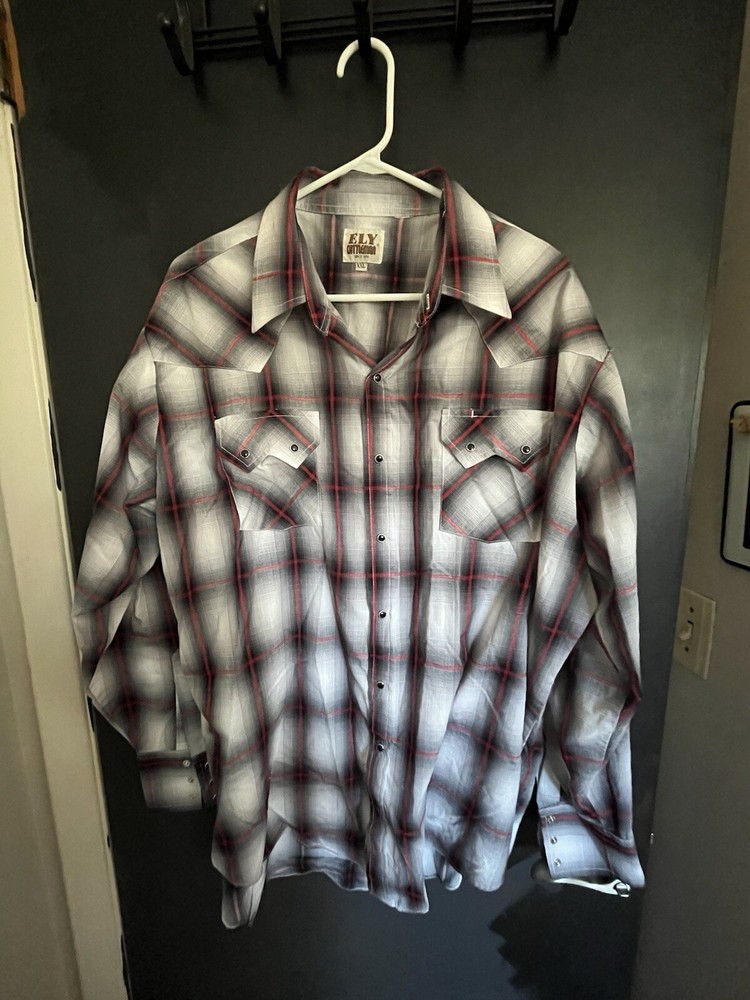 Ely Cattleman Western Men’s Long Sleeve XXL Shirt -Black Snap Buttons- 2 Pockets