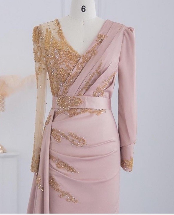 Beaded pink evening formal gown dress size 10 Long Sleeves