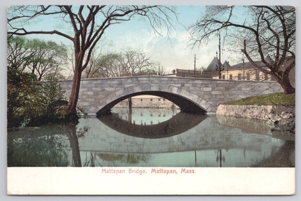 Mattapan Bridge Boston MA POLY-CHROME Postcard Early 1900s Massachusetts