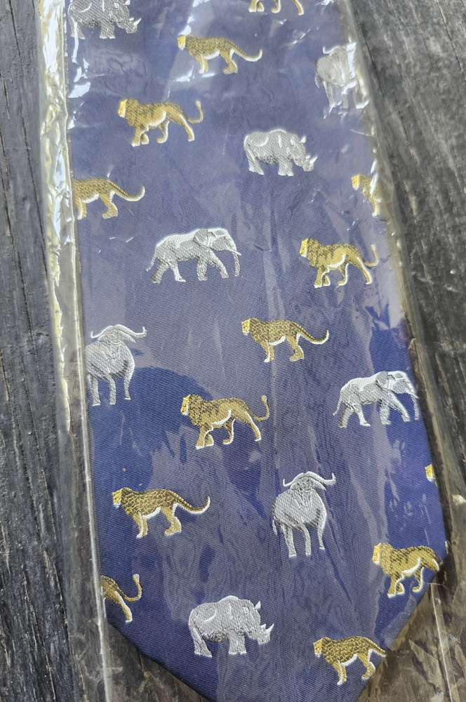 Into Africa Navy Blue Safari Tie - Lion Elephant Rhino