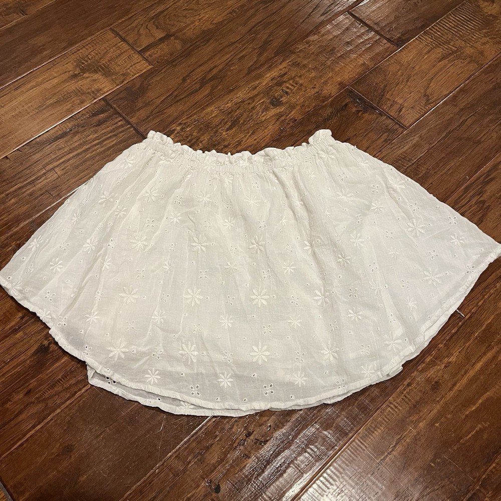 Aerie White Eyelet Embroidered Elastic Waist Ruffle Lined Mini Skirt Size Small