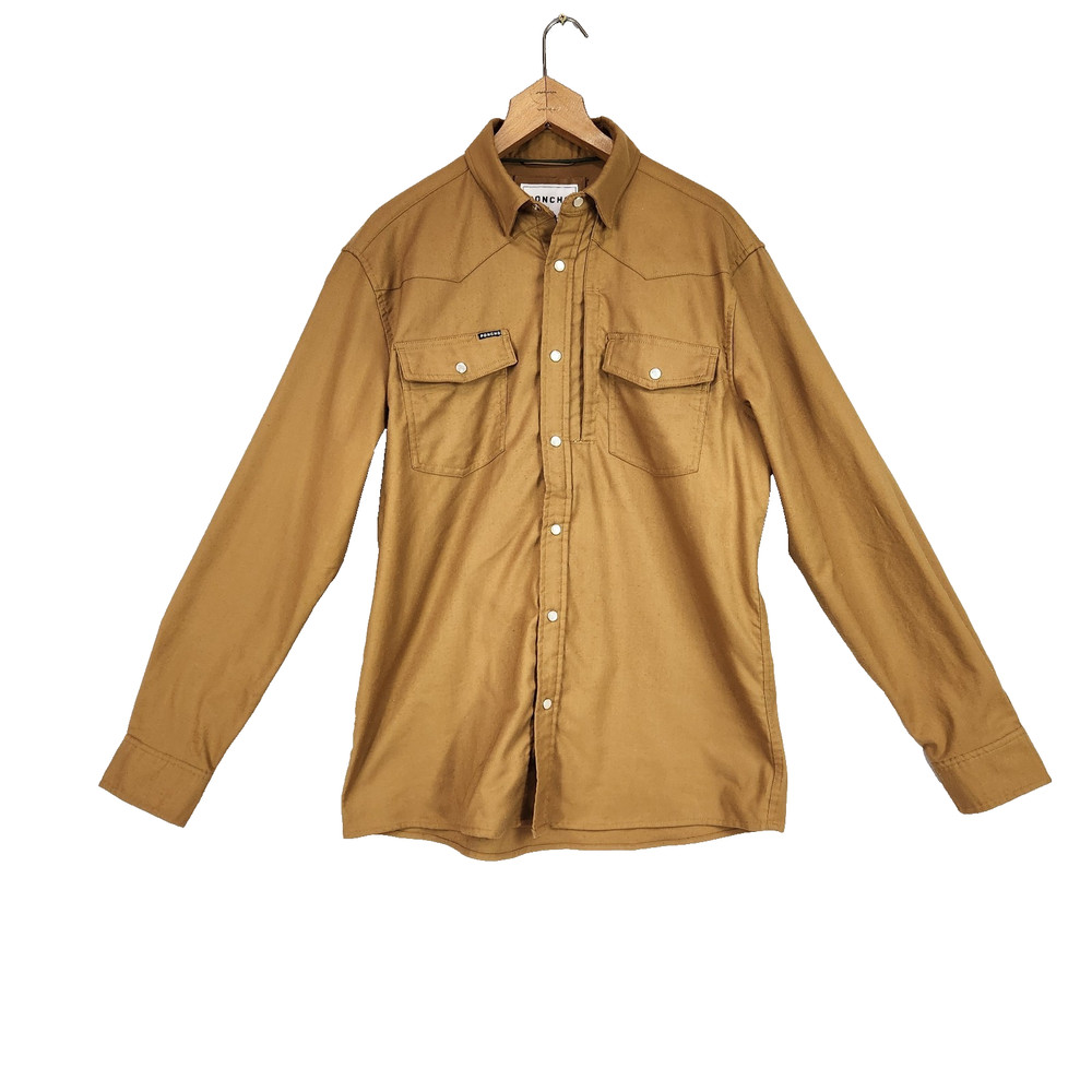 Poncho Outdoor Western Men's S Pearl Snap Shirt Long Sleeve Tiger Eye Brown Slim