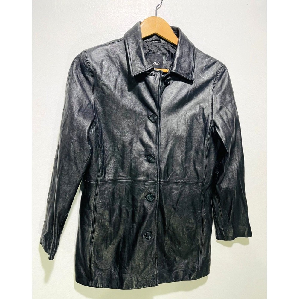 JLC NY Soft Black Leather Jacket with MOP Buttons for Women Winter