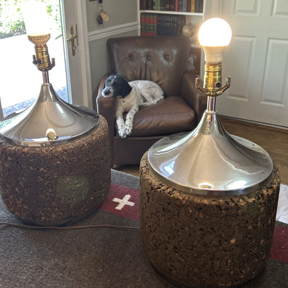 Vintage MCM Cork Chrome Table Lamps