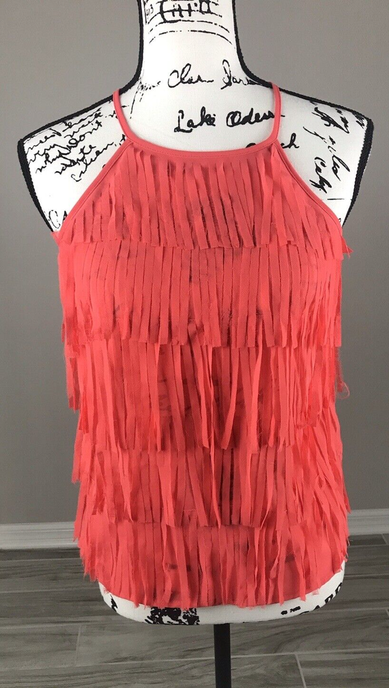 Alya Blouse Sleeveless Womens S Fringe Front Spaghetti Strap Cold Shoulder