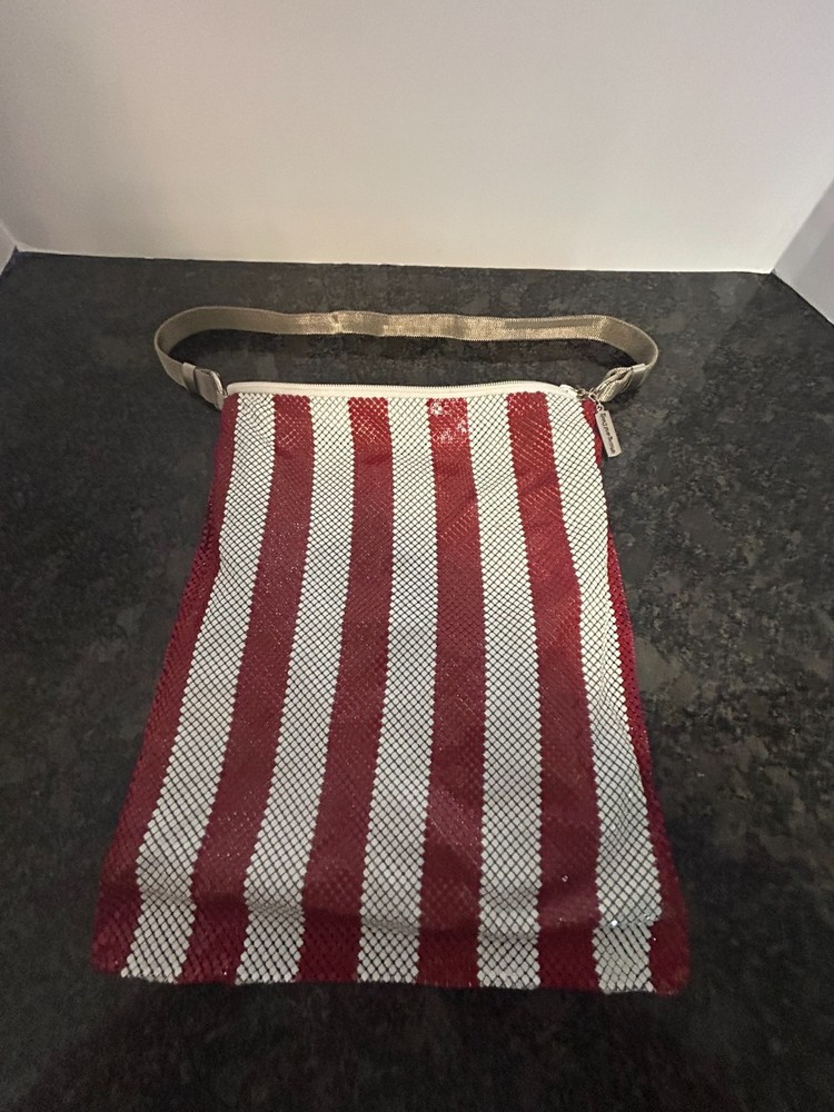 Whiting and Davis Mesh Striped Purse with satin lining and inside pockets NWT