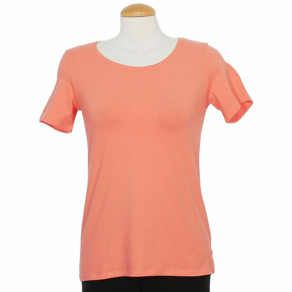 EILEEN FISHER Organic Cotton Stretch Jersey Short Sleeve Top in Begonia Pink XS