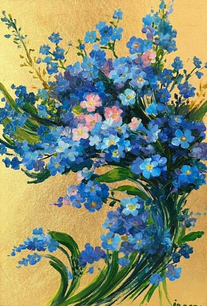 art 327 original painting 30x21 cm oil on hardnoard gold potal still life