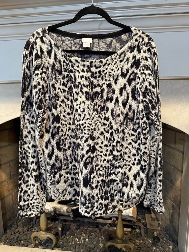 Women's Chico's Neutral Print Blouse Size 2 (womens Large)