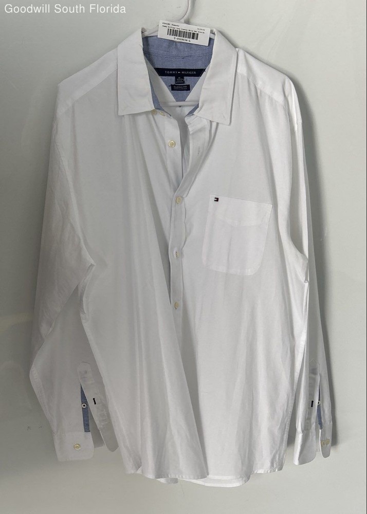 Tommy Hilfiger Mens White Long Sleeve Classic Fit Button-Up Shirt Size-XL