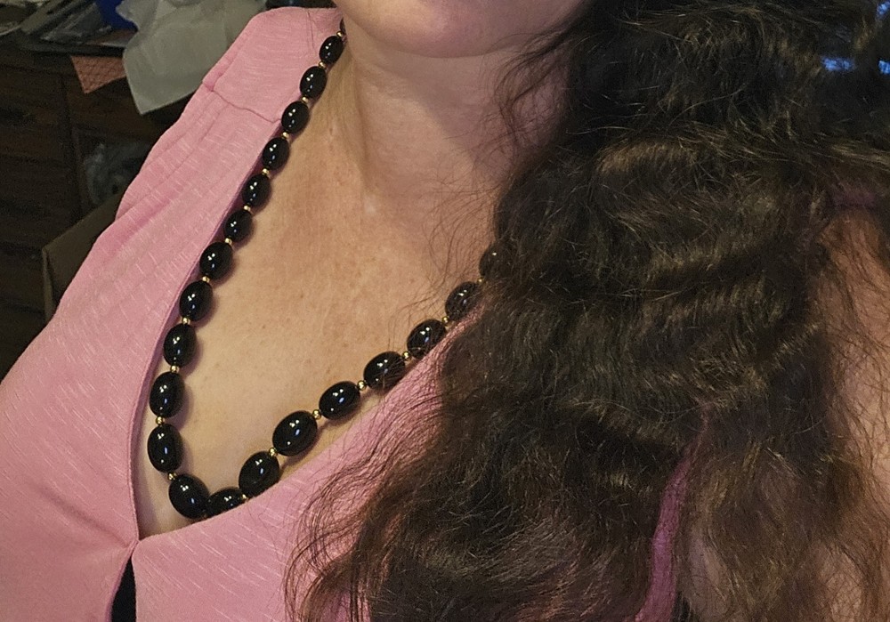 Vintage Monet Black And Gold Beaded Necklace