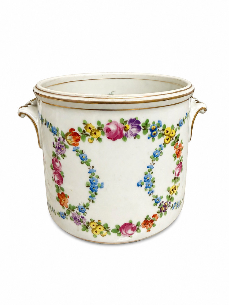 Vintage Dresden Hand-Painted Floral Porcelain Cachepot Jardiniere Planter Gold H