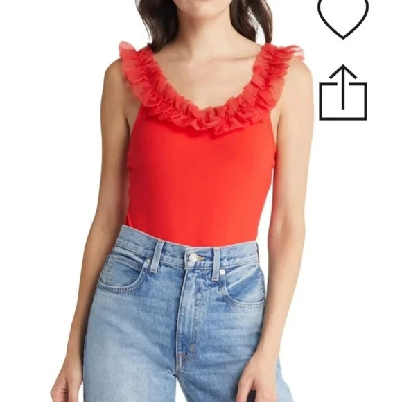 & Other Stories NWT Organza Red Ruffle Bodysuit Size Large