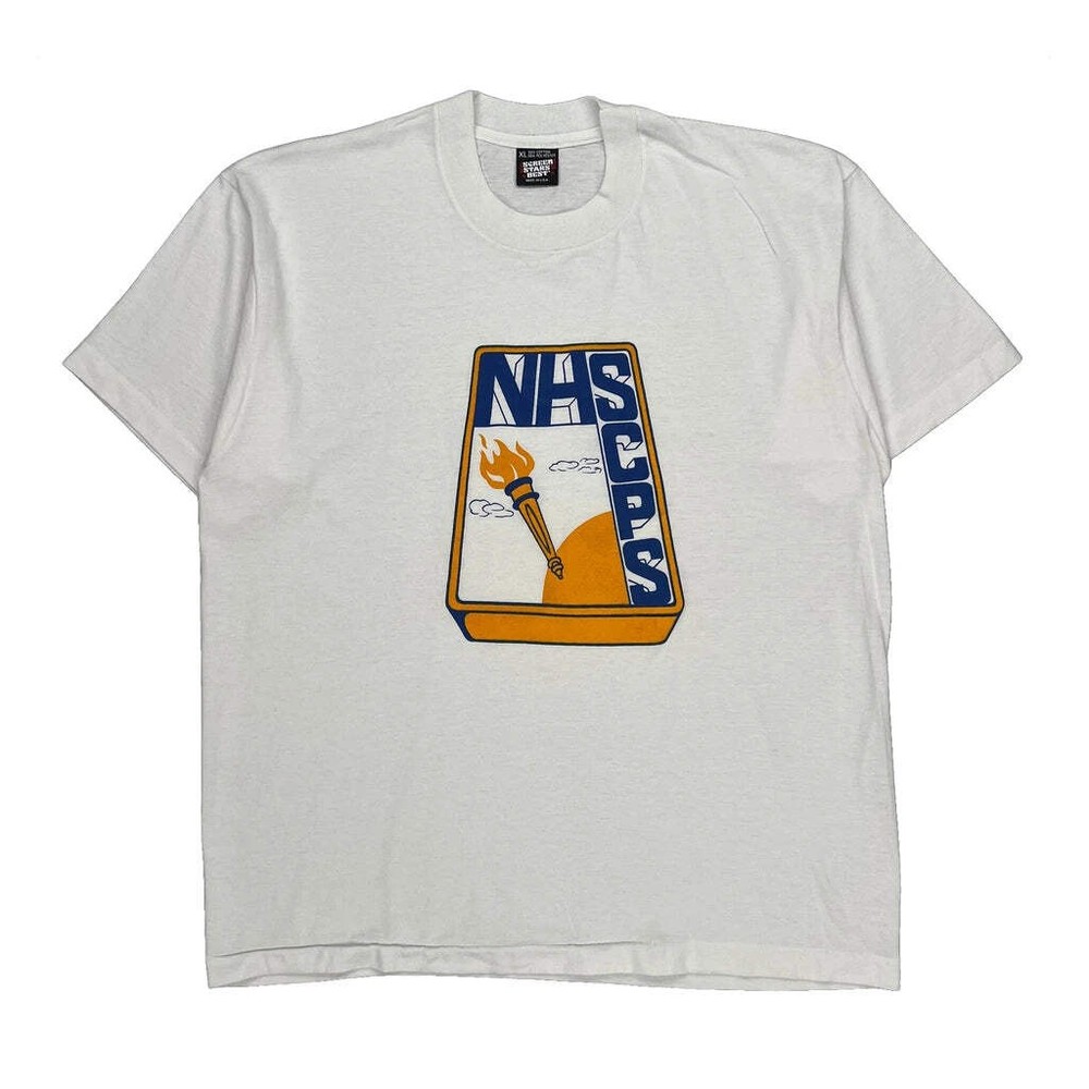 Screen Stars Graphic T-Shirt - XL White Cotton Blend