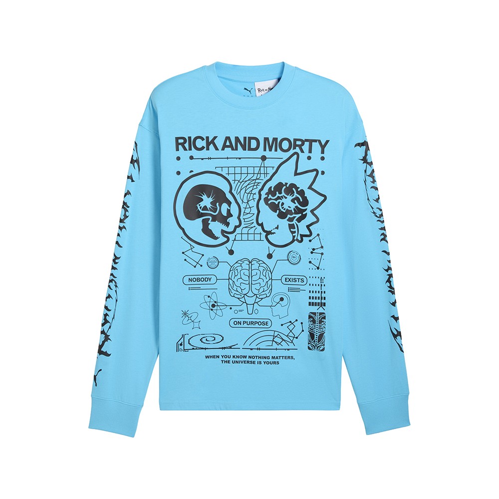 PUMA  Hoops X  Rick And Morty Crew Neck Long Sleeve T-Shirt Mens Blue Casual Top