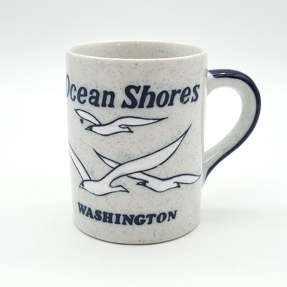Vintage Ocean Shores Washington Stoneware Mug Otagiri Embossed Speckled Souvenir