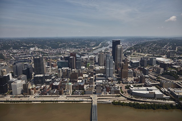 Photo:Pittsburgh Pennsylvania 2019 Aerial View Downtown Skyline Riverfront