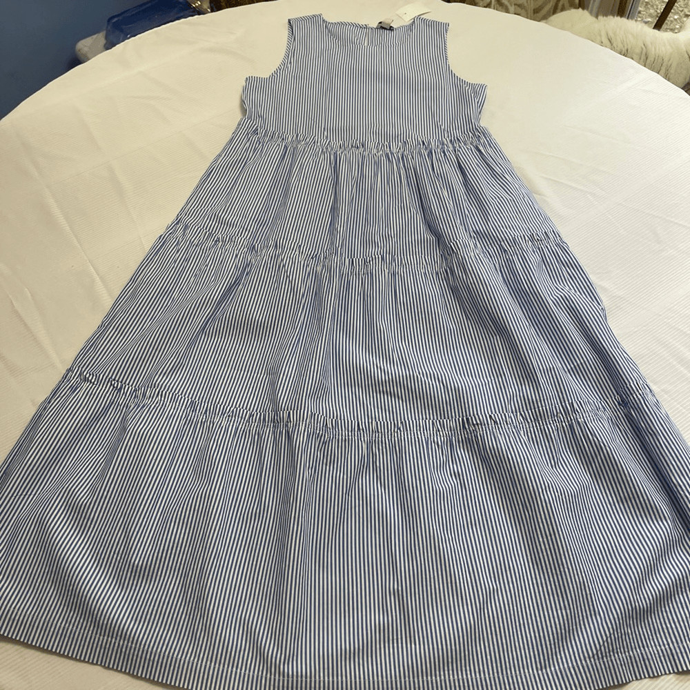NWT J. Crew Women’s Blue White Stripe Tiered Maxi Dress Size 0 New