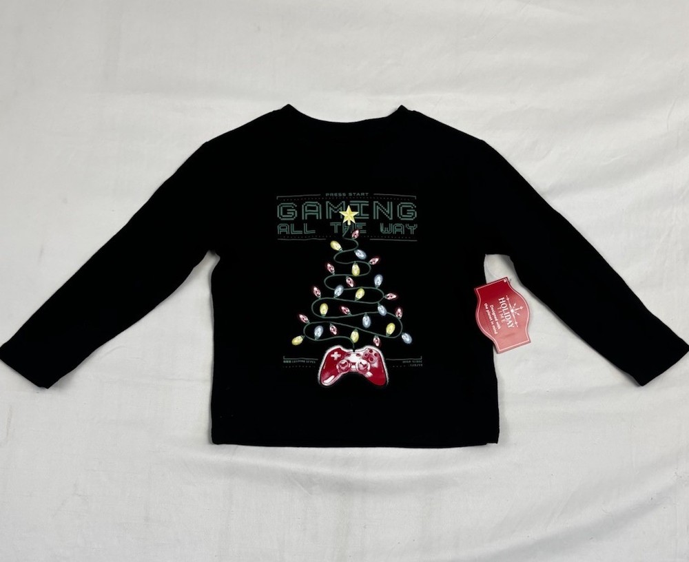 Holiday Time Gaming All The Way Christmas Video Game Tee XS 4-5 NWT Black