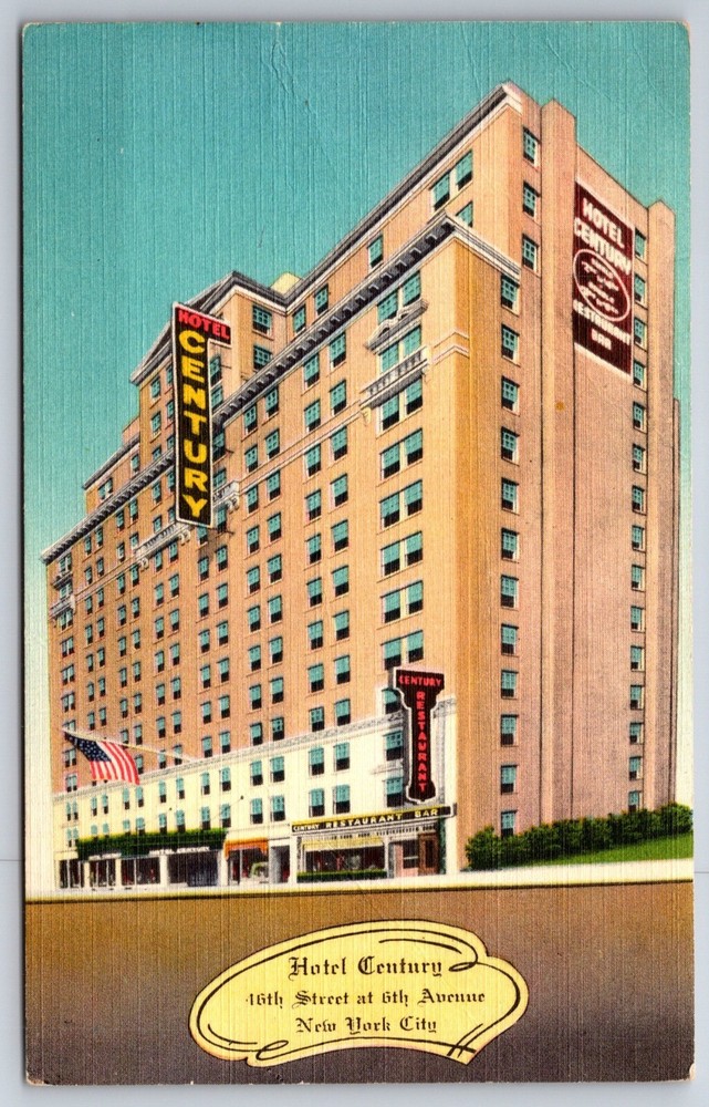 New York City~Hotel Century Bldg Street View~PM 1952~Vintage Linen Postcard
