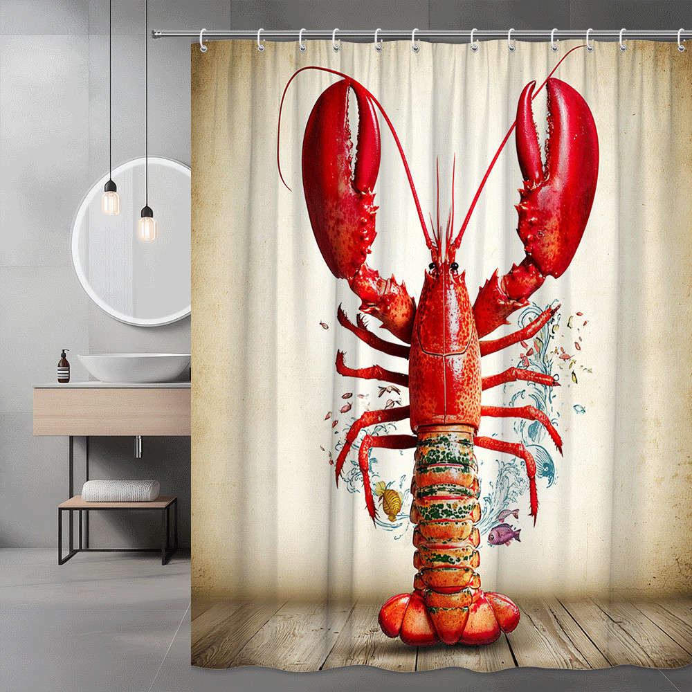 Lobster Print Shower Curtain Nautical Ocean Graphic