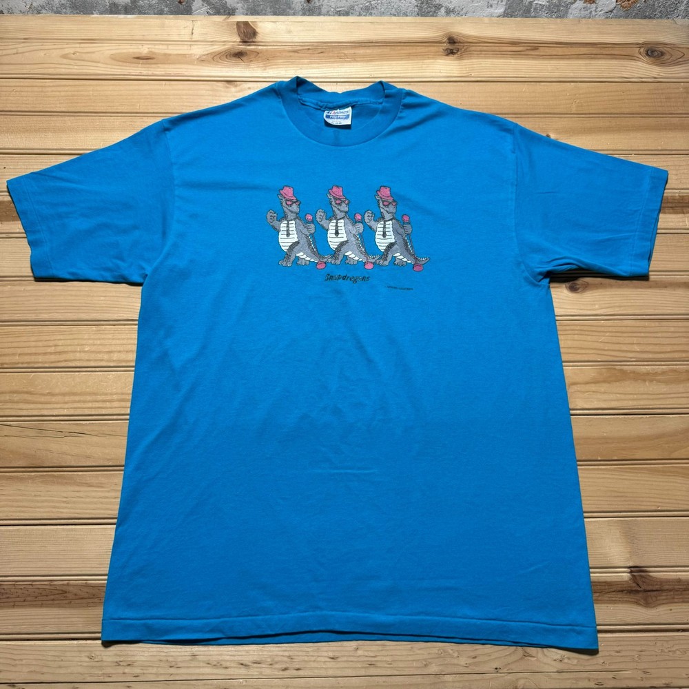 Vintage 80s Hanes Snapdragons Dinosaur Single Stitch Funny Tee Shirt USA Made XL