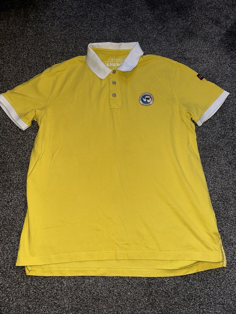Mens Napapijri Polo T-Shirt, Size 3XL, Yellow, Short Sleeve, Woven, Button, (G4)