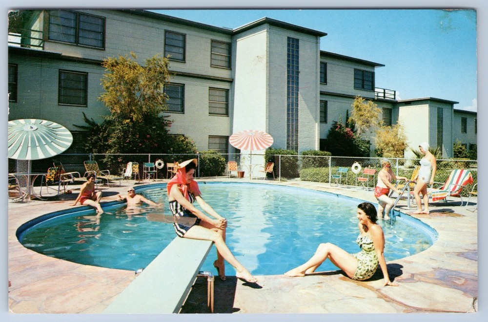 Arizona Phoenix Vinton Manor Apartment Hotel Pool Petley Ad Chrome Postcard
