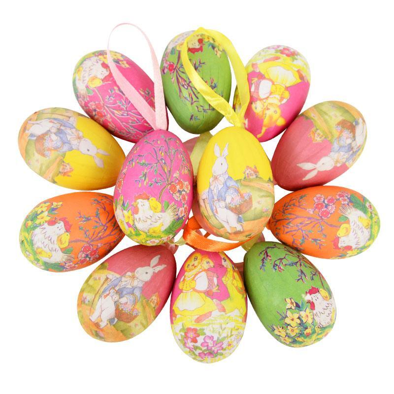 Foam Easter Eggs12pcs with colorful bunny design, ideal for Easter decor.