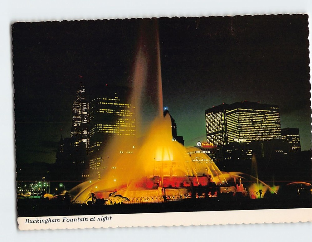 Postcard Night Skyline Buckingham Fountain Chicago Illinois USA North America