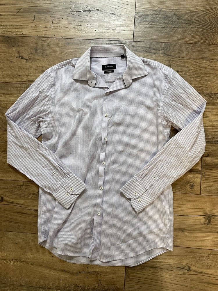 Bugatchi Shirt Long Sleeve Comfort Stretch Button Up Purple Size 16 34/35