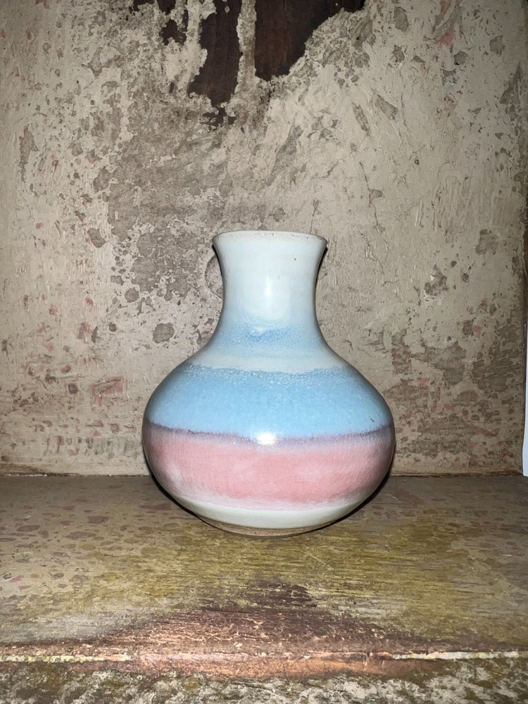 Ceramic vase with pastel pink & blue glaze