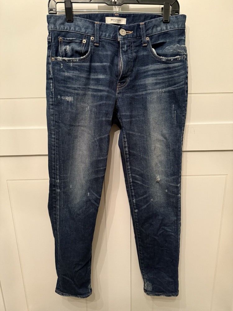 Moussy Vintage Women Jeans 28 Blue Denim Straight Leg Medium Wash Fray Hem 28