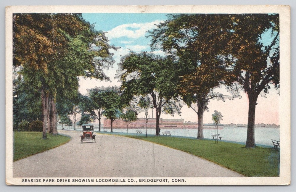 1926 Seaside Park Drive Locomobile Co. Bridgeport CT Vintage Postcard Car