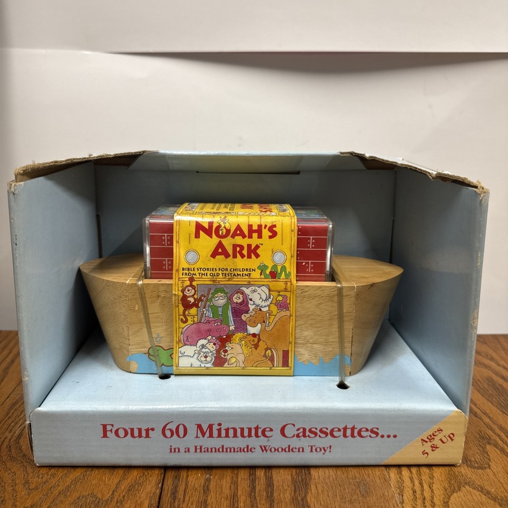 Noah’s Ark Bible Stories From The Old Testament 4 Cassettes Wood Toy Ark Sealed