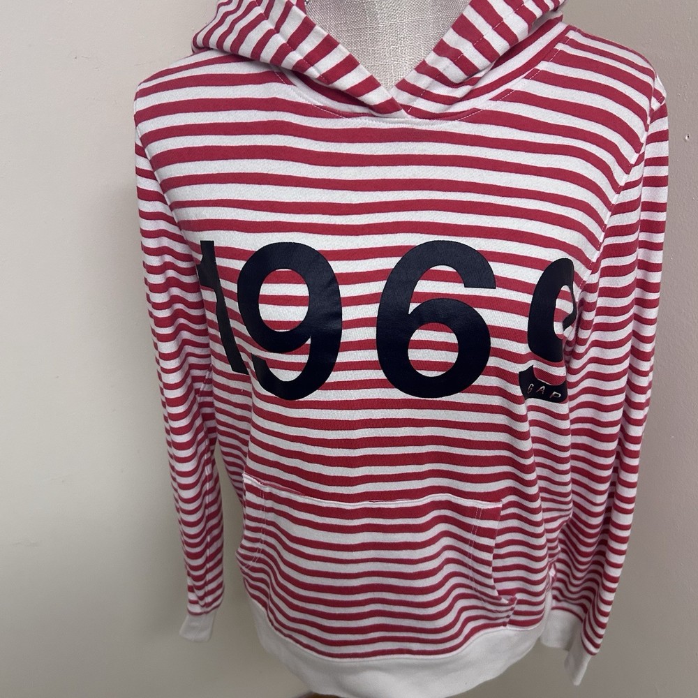 GAP  Womens Retro 2014 Red White Stripe Pull-over Hoodie Sweatshirt Nautical M