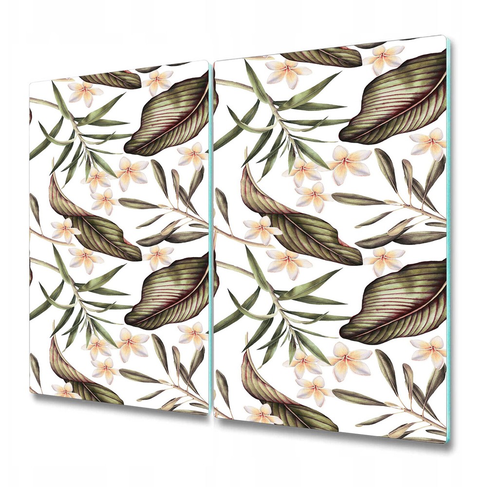 Glass Worktop Saver Tropical Brown Leaves and Flowers painting 2x30x52